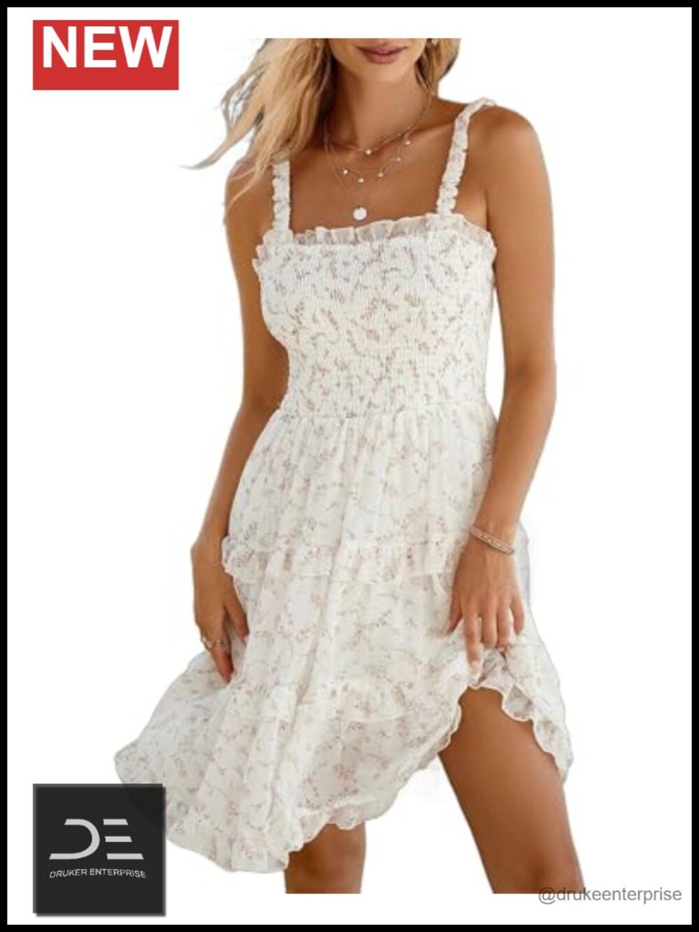 Floral Chiffon A-Line Dress Square Neck Strappy Swing Beach Summer